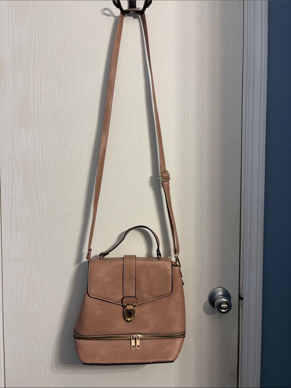 Women's Taupe Crossbody Top-Handle Bag with Gold Hardware